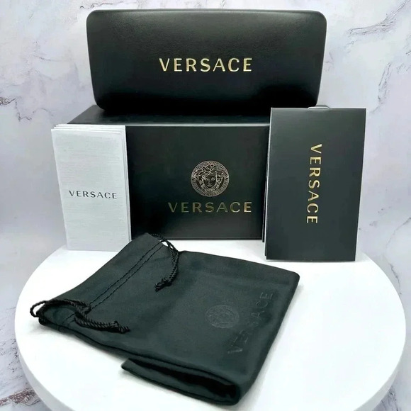 Versace Sunglasses Gold Rectangle Metal Logo Black Retro Italy 100% Authentic - Picture 2 of 16